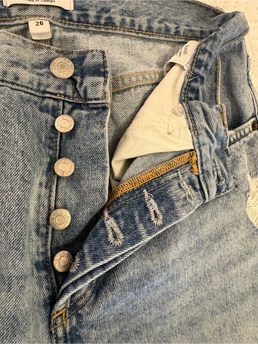 NUUDS The Straight Classic Jeans Ranger Light Wash Distressed Raw Hem size 26/S - Picture 4 of 14
